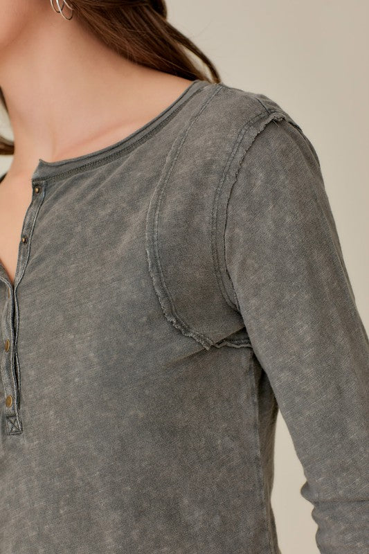 Button-Up Front Raw Edge Detail Top