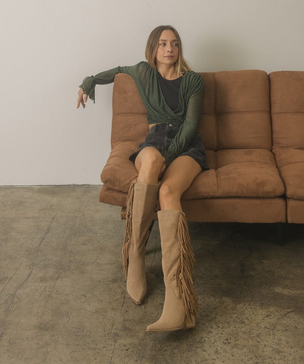 Stevie - Knee-High Fringe Boots