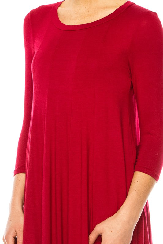 Solid jersey knit a-line dress