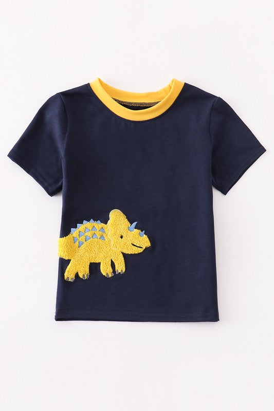 Navy dinosaur french knot boy top