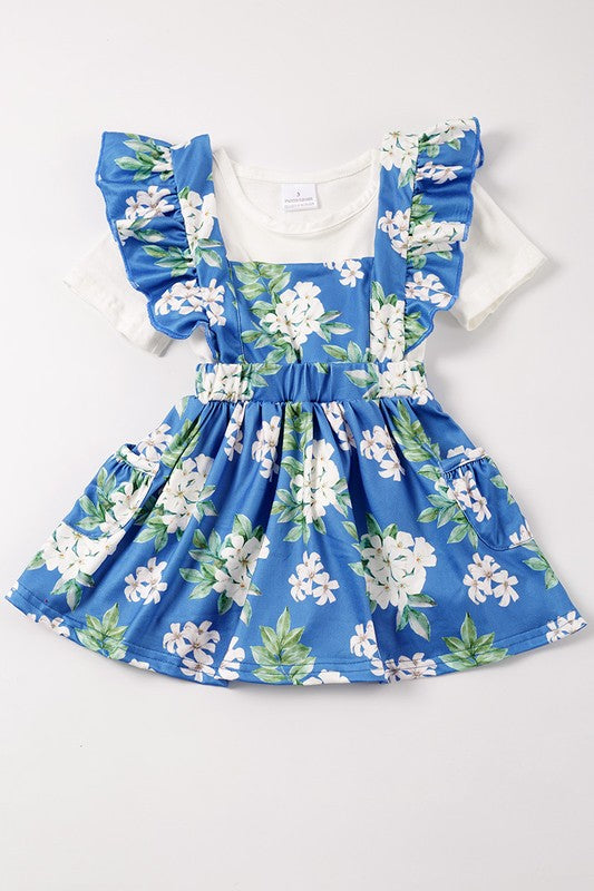 Blue floral print strap skirt set