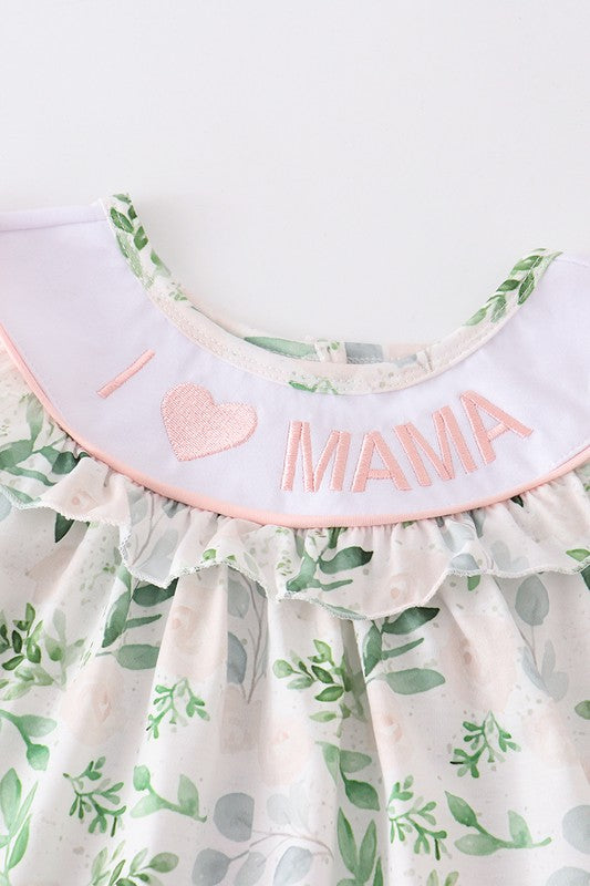 Floral I love MAMA embroidery scallop girl set