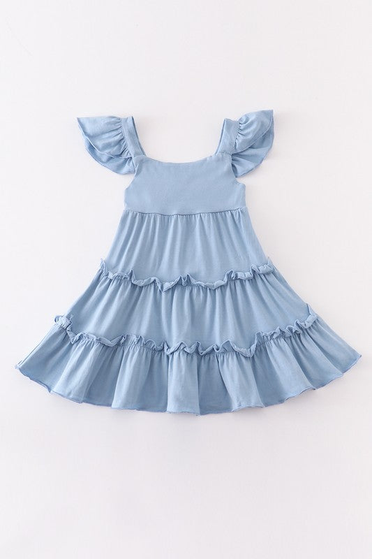 Sky flutter trim tiered dress