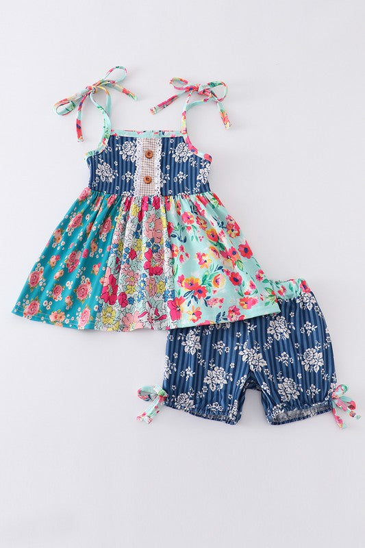 Vintage floral print strap girl set