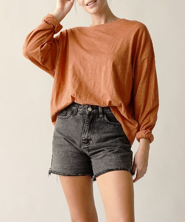 PRE WASHED COTTON OVERSIZED LONG SLEEVE T