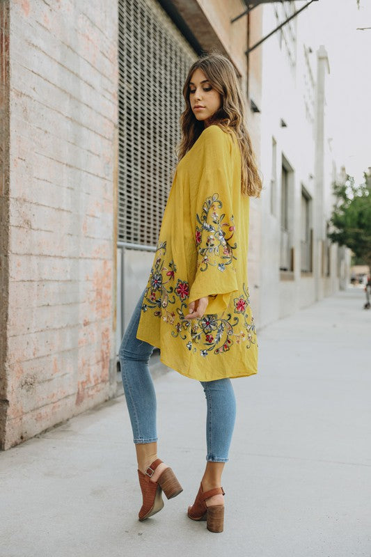 Long Floral Kimono Cardigan