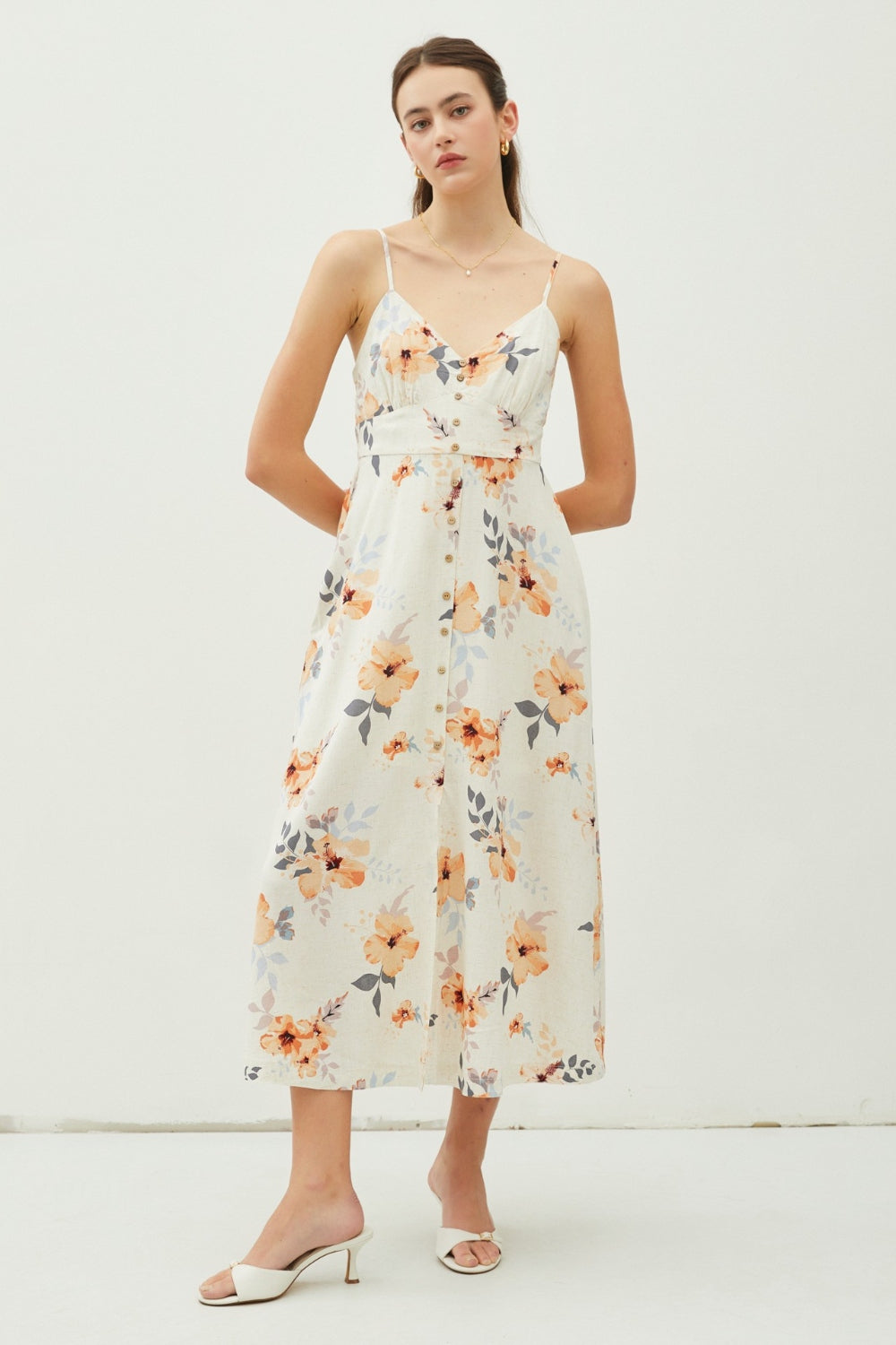 Be Cool Floral Button Down Cami Midi Dress