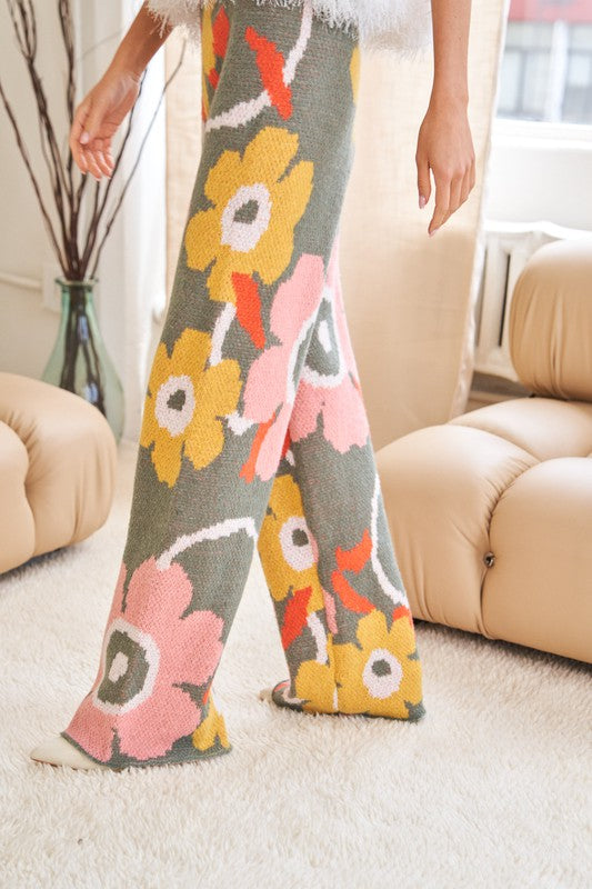 Flower Printed Casual Cozy Full Long Wide Pants