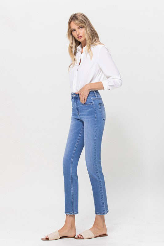 High Rise Stretch Crop Slim Straight