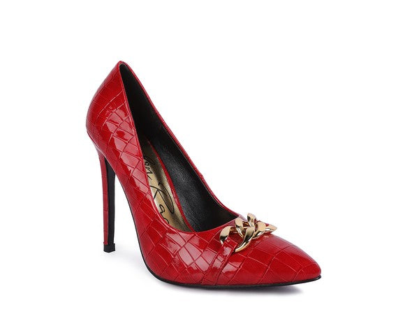 Fanfare Croc Metal Chain Pump Heels