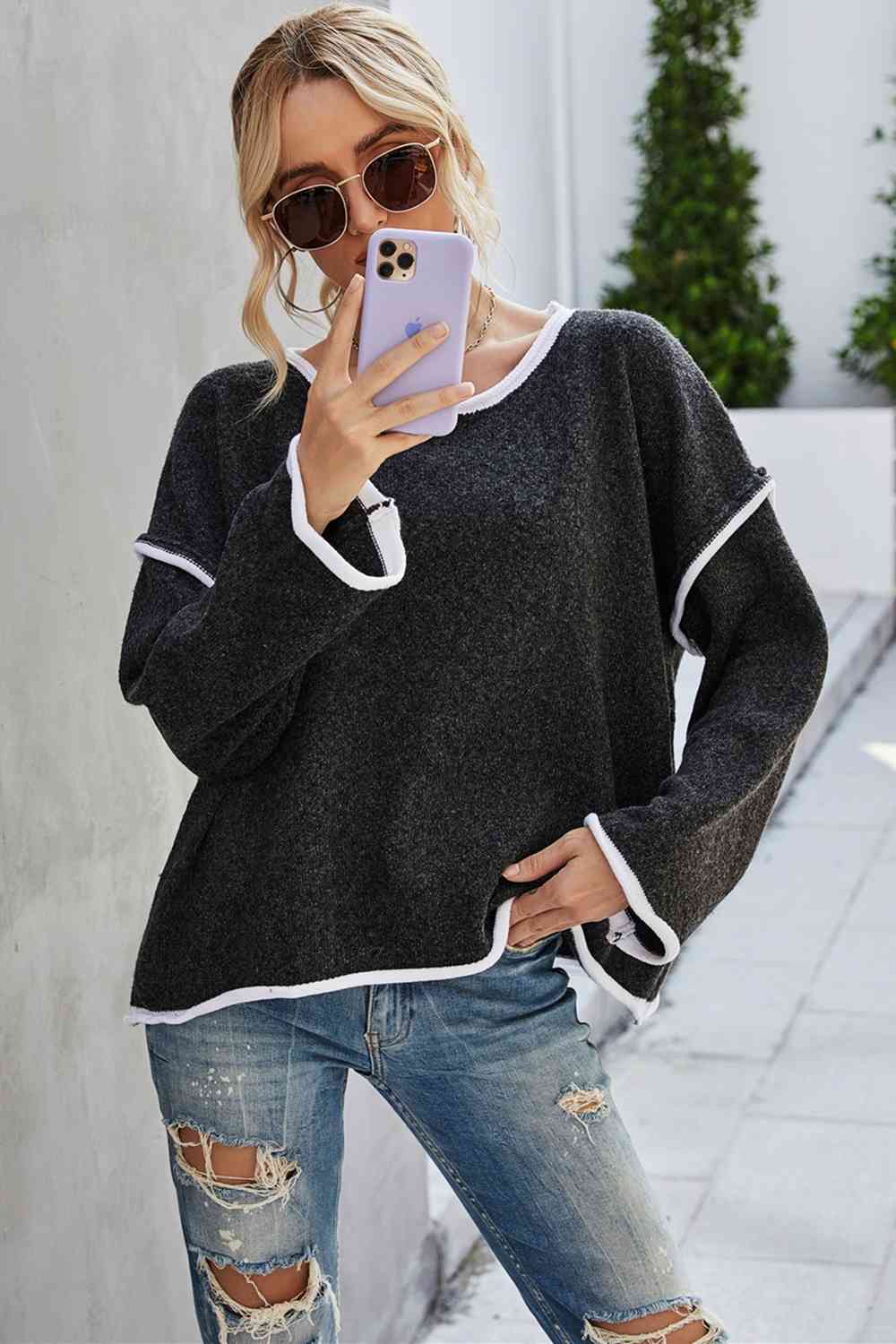 Round Neck Dropped Shoulder Sweater